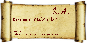 Kremmer Aténé névjegykártya